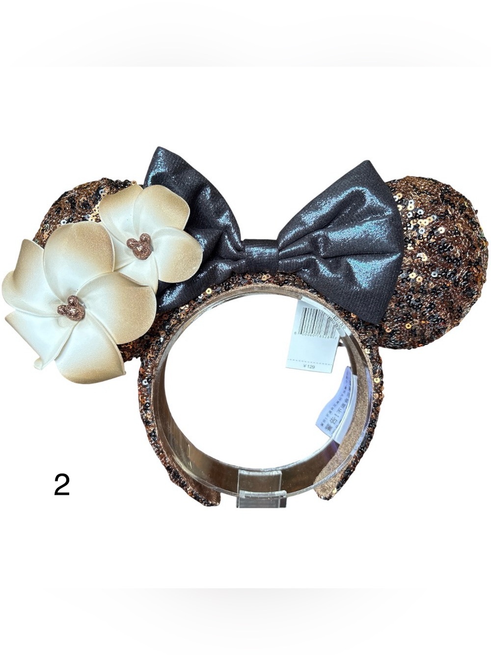 Disney Aulani Hawaii Headband Black Gold Sequins Plumeria Minnie Mouse NEW! 2